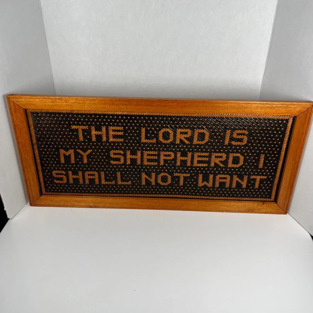 Vintage Woven Bamboo Psalm 23 The Lord Is My Shepherd Religious Wall Art Sign